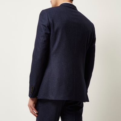 Navy wool-blend skinny suit jacket